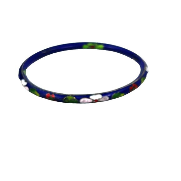Chinese Export Vintage Cloisonné Floral Blue Enamel Bangle Bracelet - Picture 4 of 6